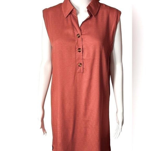 Go To Top Women’s V-Neck Collared Sleeveless Terracotta Linen Dress Size-XL - Picture 1 of 5